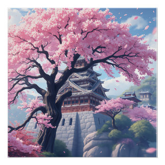 Japanese Castle in Cherry Blossom Spring – Elegant Poster
