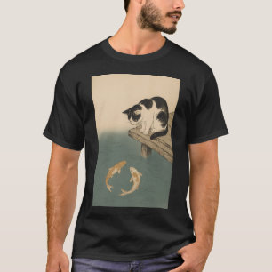Japanese Cat and Koi Fish – Vintage Ukiyo-e Wood T-Shirt