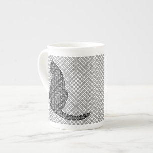 Japanese Cat - Black and White Kimono Print Bone China Mug