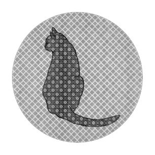 Japanese Cat - Black and White Kimono Print Cutting Board