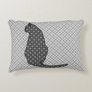 Japanese Cat - Black and White Kimono Print Decorative Cushion