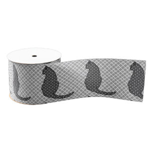 Japanese Cat - Black and White Kimono Print Grosgrain Ribbon
