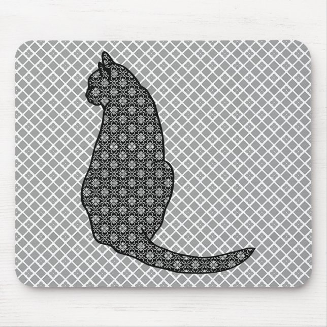 Japanese Cat - Black and White Kimono Print Mouse Mat (Front)