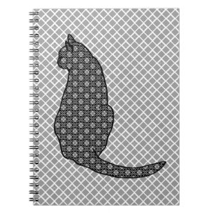 Japanese Cat - Black and White Kimono Print Notebook