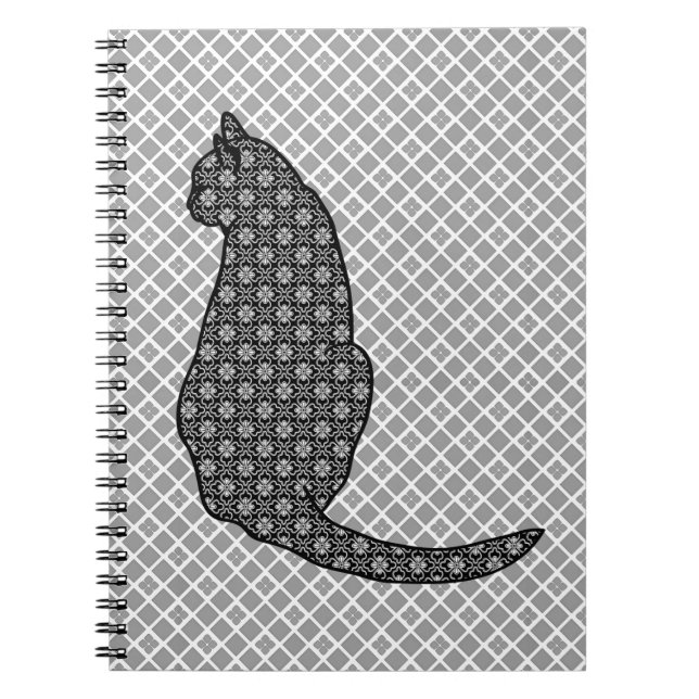 Japanese Cat - Black and White Kimono Print Notebook (Front)