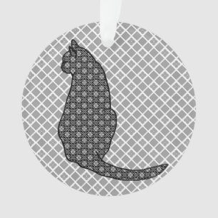 Japanese Cat - Black and White Kimono Print Ornament