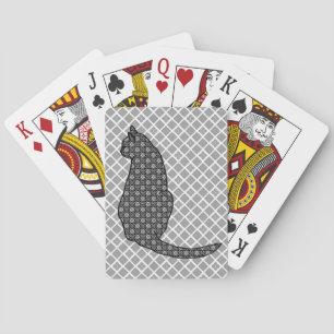 Japanese Cat - Black and White Kimono Print Playing Cards