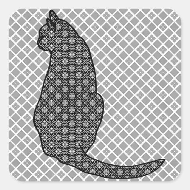Japanese Cat - Black and White Kimono Print Square Sticker (Front)