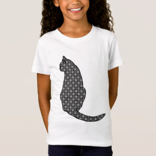 Japanese Cat, Black and White Kimono Print T-Shirt