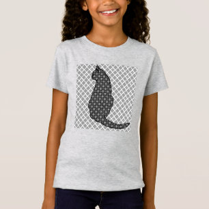 Japanese Cat - Black and White Kimono Print T-Shirt