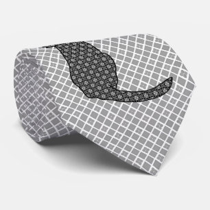 Japanese Cat - Black and White Kimono Print Tie