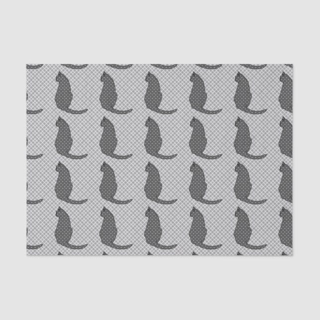 Japanese Cat - Black and White Kimono Print Tissue Paper (Front)