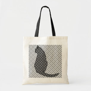 Japanese Cat - Black and White Kimono Print Tote Bag