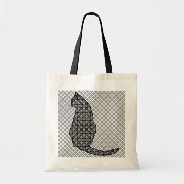 Japanese Cat - Black and White Kimono Print Tote Bag (Front)