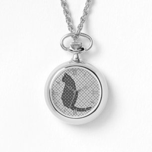 Japanese Cat - Black and White Kimono Print Watch