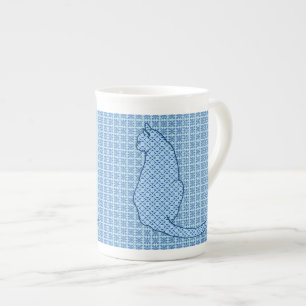 Japanese Cat - Blue Kimono Print Bone China Mug