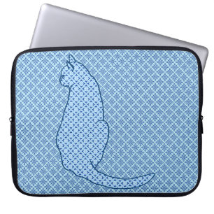 Japanese Cat - Blue Kimono Print Laptop Sleeve