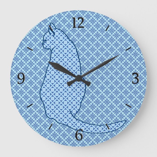 Japanese Cat - Blue Kimono Print Large Clock (Front)