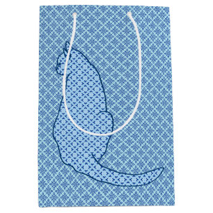 Japanese Cat - Blue Kimono Print Medium Gift Bag