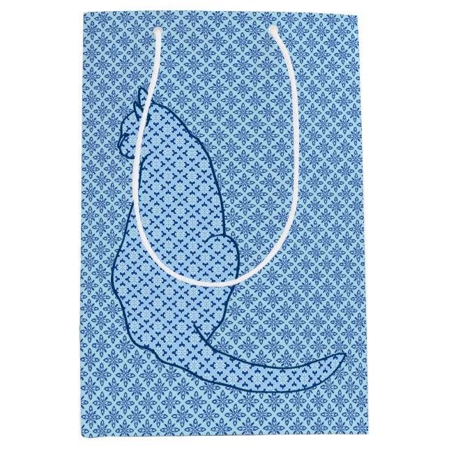 Japanese Cat - Blue Kimono Print Medium Gift Bag (Front)