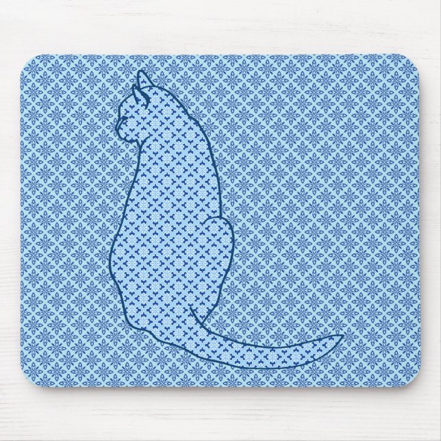 Japanese Cat - Blue Kimono Print Mouse Mat (Front)