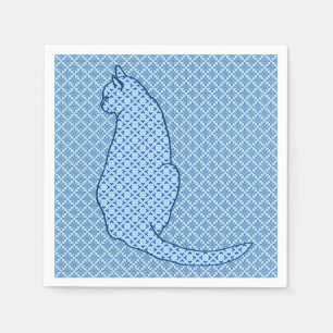 Japanese Cat - Blue Kimono Print Napkin