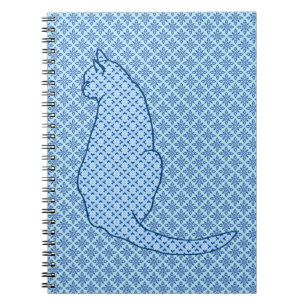 Japanese Cat - Blue Kimono Print Notebook