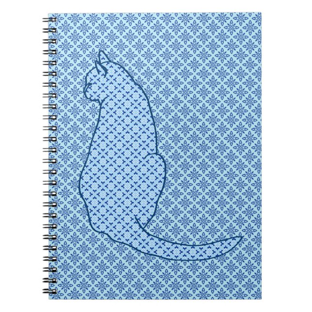 Japanese Cat - Blue Kimono Print Notebook (Front)