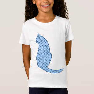 Japanese Cat, Blue Kimono Print T-Shirt