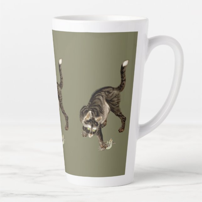 Japanese Cat Catching a Frog Latte Mug (Right)