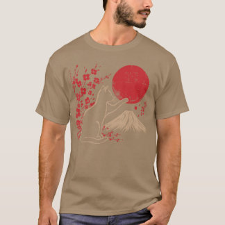 Japanese Cat Cherry Blossom Mountain Sun Art Women T-Shirt