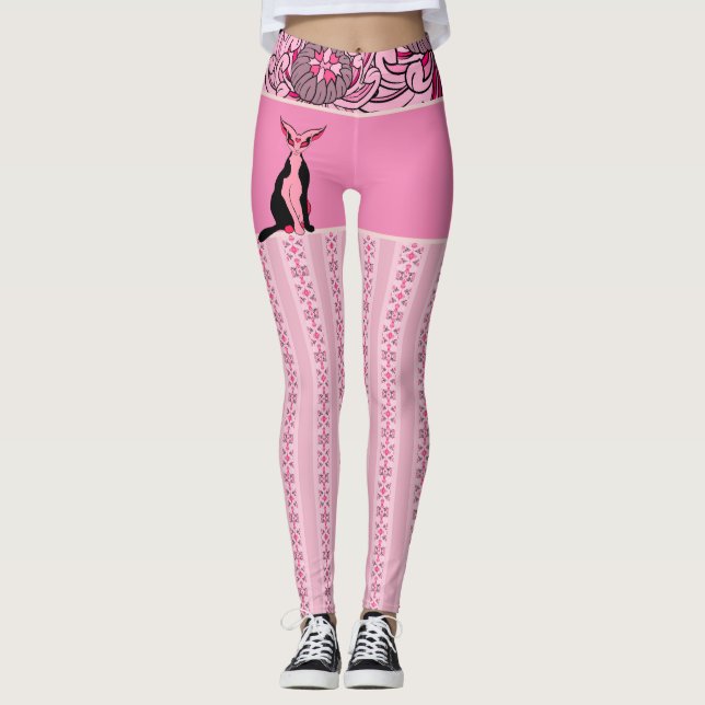 Japanese Cat & Chrysanthemum Patterns Leggings (Front)