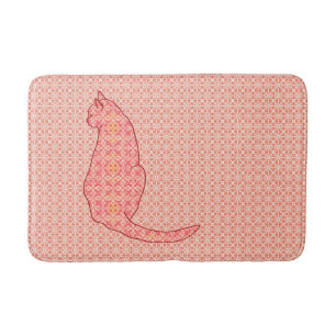 Japanese Cat - Coral Orange Batik Bath Mat
