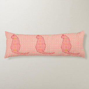Japanese Cat - Coral Orange Batik Body Cushion