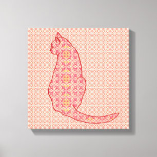 Japanese Cat - Coral Orange Batik Canvas Print