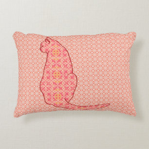 Japanese Cat - Coral Orange Batik Decorative Cushion