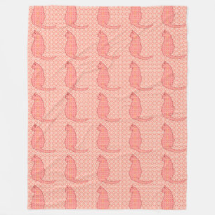 Japanese Cat - Coral Orange Batik Fleece Blanket