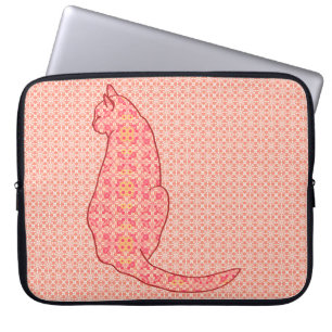 Japanese Cat - Coral Orange Batik Laptop Sleeve