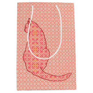 Japanese Cat - Coral Orange Batik Medium Gift Bag