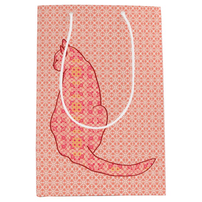 Japanese Cat - Coral Orange Batik Medium Gift Bag (Front)