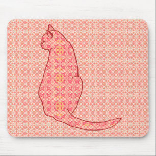 Japanese Cat - Coral Orange Batik Mouse Mat