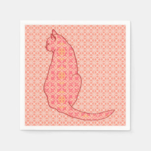 Japanese Cat - Coral Orange Batik Napkin