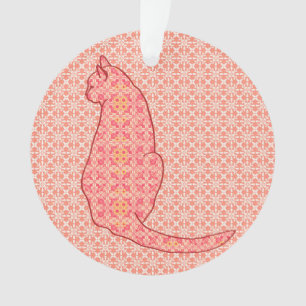 Japanese Cat - Coral Orange Batik Ornament