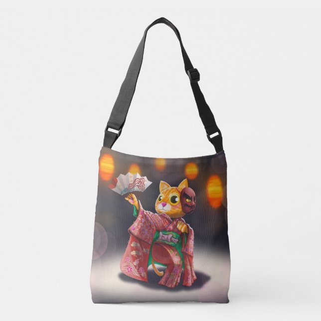 Japanese cat dancer in traditional costume  crossbody bag (Front)