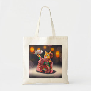 Japanese cat dancer in traditional costume  tote bag
