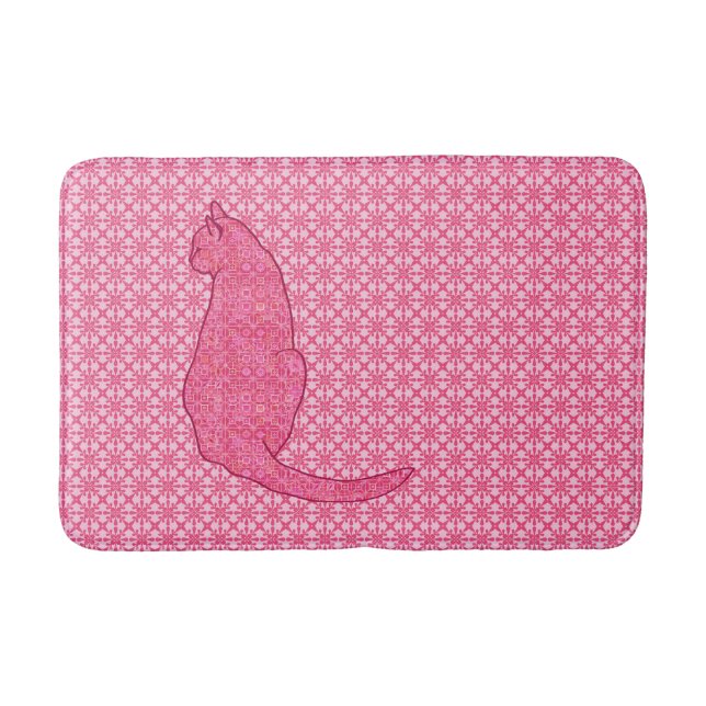 Japanese Cat - Fuchsia Pink Batik Bath Mat (Front)