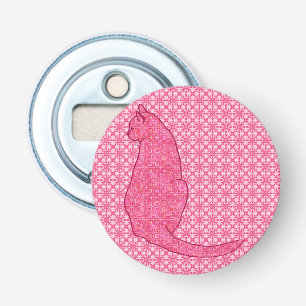 Japanese Cat - Fuchsia Pink Batik Bottle Opener