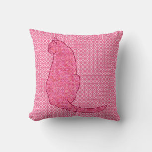 Japanese Cat - Fuchsia Pink Batik Cushion