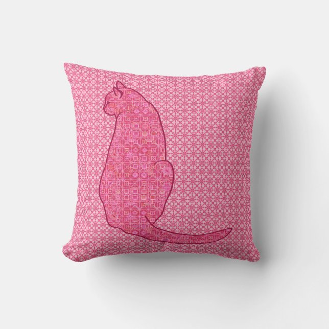 Japanese Cat - Fuchsia Pink Batik Cushion (Front)