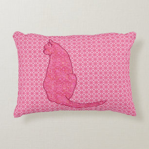 Japanese Cat - Fuchsia Pink Batik Decorative Pillo Cushion